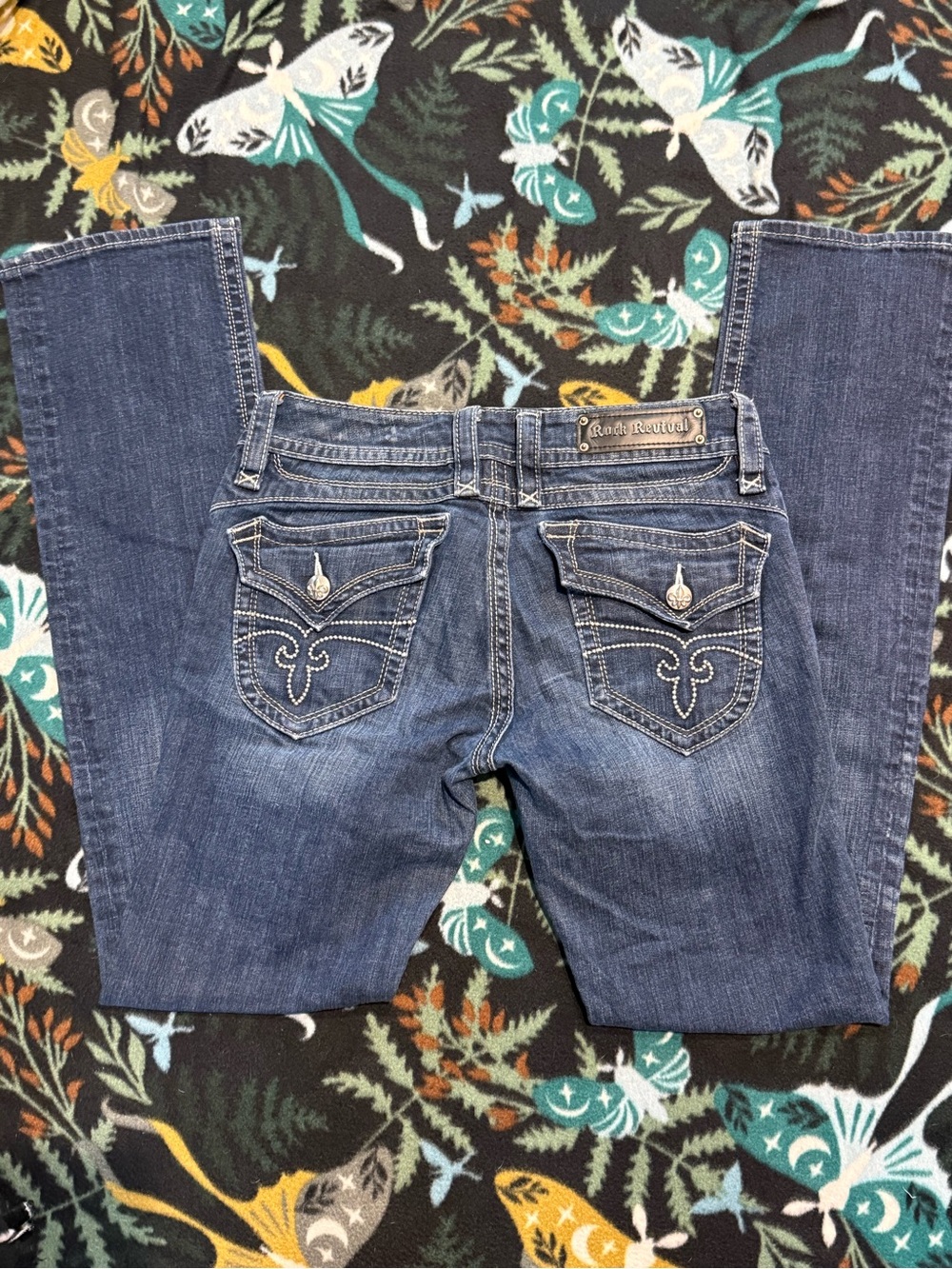 Rock Revival Chrissie Straight Jeans Distressed Stretch Denim Size 31